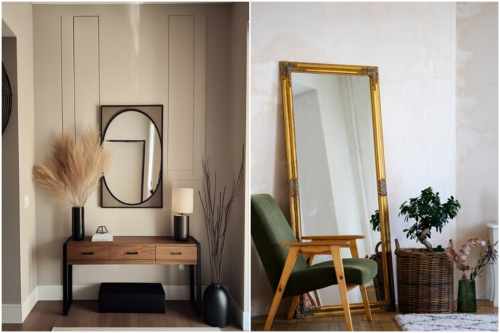 Зеркало в рамке в комнате